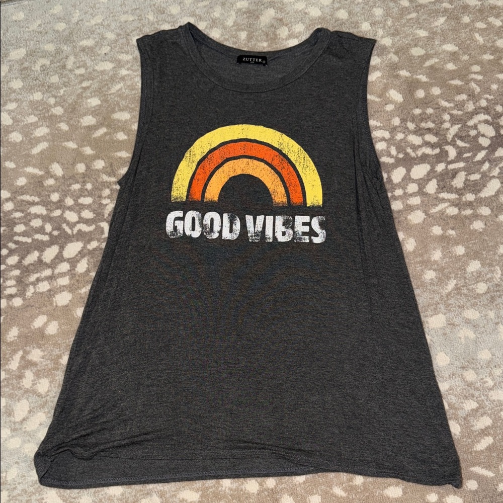 Good Vibes Graphic Muscle Tee - Charcoal